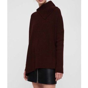 AllSaints Hettie Drape Collar Wool Cashmere Blend Sweater - Dark Rust Red